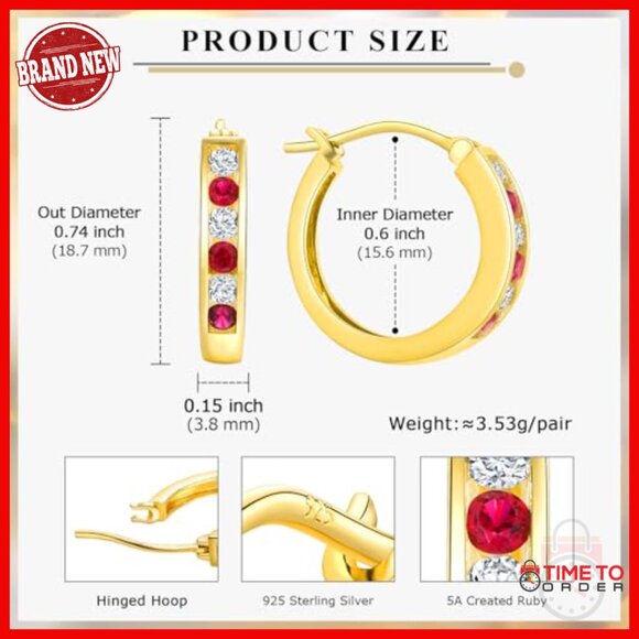 Sterling Silver Chunky Hoop Earrings with CZ Stones, Hypoallergenic - Picture 6 of 7